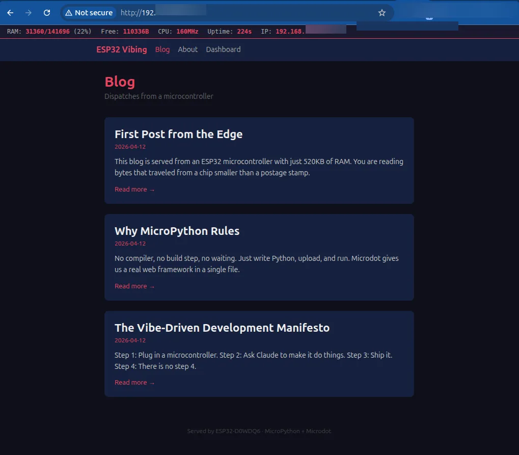 Final version with full navigation, styled posts, and about/dashboard pages