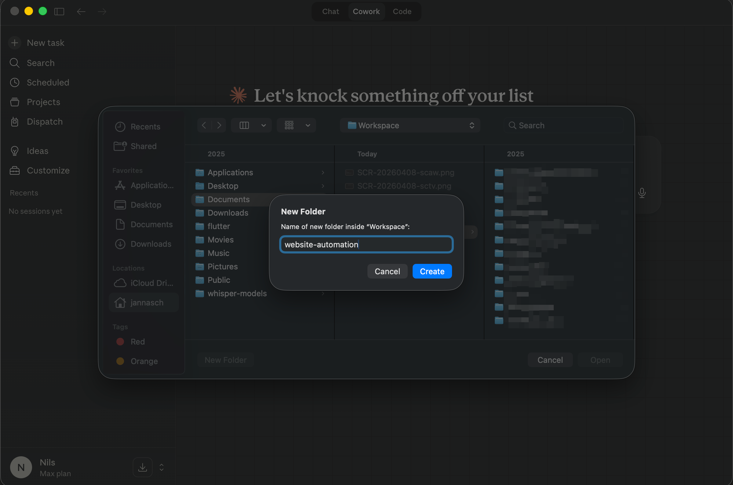 Creating a project folder in Claude Desktop