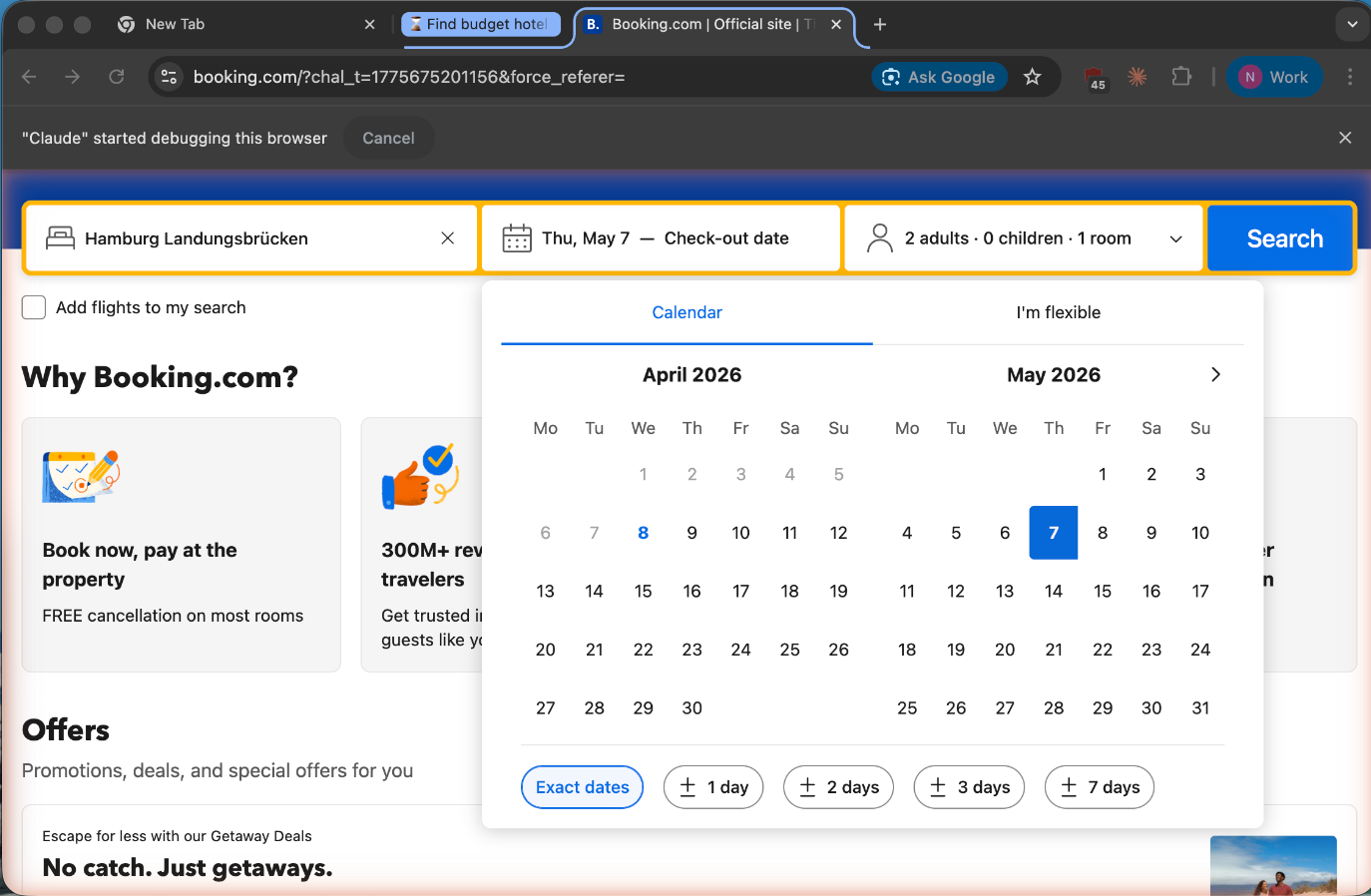 Claude controlling the booking.com calendar