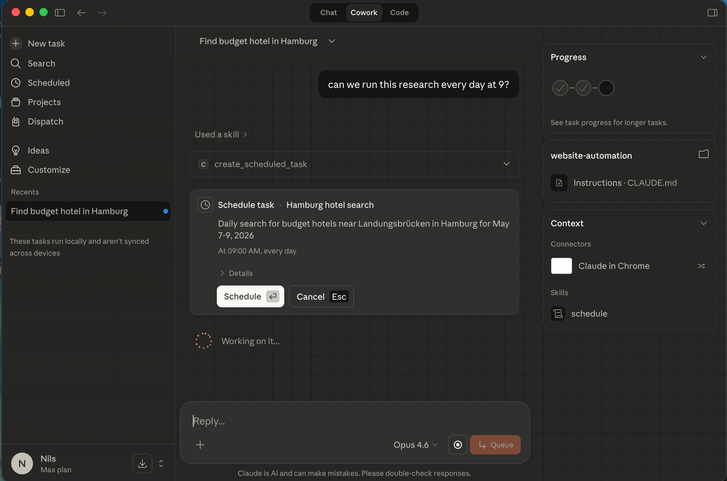 Scheduling a daily hotel search task